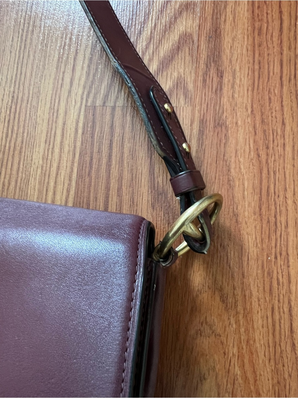Coach Burgundy Leather Crossbody with Brass Ring Detail - Picture 6 of 16